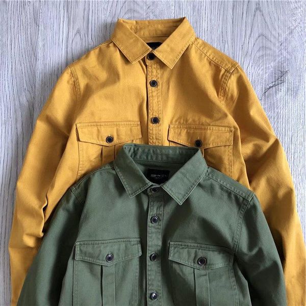 Erkek ceket amikaki ağır iş kıyafetleri çift cep gömlek pamuk yıkama kalın uzun kollu Japon vintage gevşek ceket