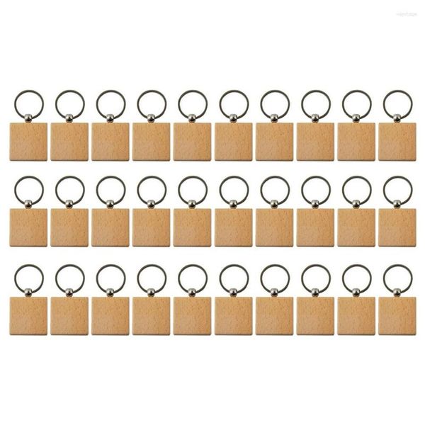Haken 30 Stück leere quadratische Holz-Schlüsselanhänger DIY Holz-Schlüsselanhänger Schlüsselanhänger Geschenke