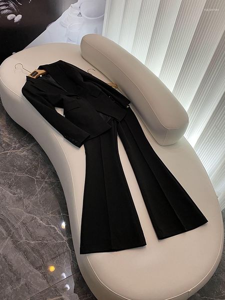 Kadınlar İki Parçalı Pantolon 2023 Avrupa Tarzı Lady Ofis Sıradan Katı Kıyafet Tek Kelime Kelime Slim Fitted Blazer Alevlenmiş Kadınlar 2 PCS