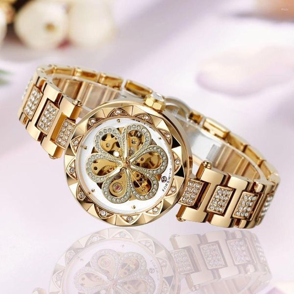 Orologi da polso Forsining Orologio meccanico automatico da donna Design scavato intagliato Cinturino in acciaio inossidabile Orologio da polso di lusso impermeabile Reloj