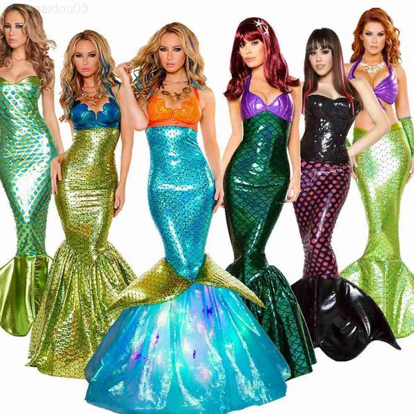 Tema Traje Feminino Princesa Sereia Halloween Come Lantejoulas Fancy Carnival Clothing Sexy Ariel Party Bodycon Vestidos Vestido Peixe Rabo Saia L230804