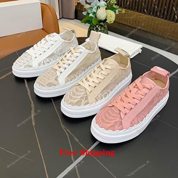 Frete Grátis Tênis de Renda Designer Laurens Sapatos de Lona Feminino Tênis de Topo Baixo Sapato Feminino Casual Impresso Caminhada Meninas Tênis respiráveis de verão