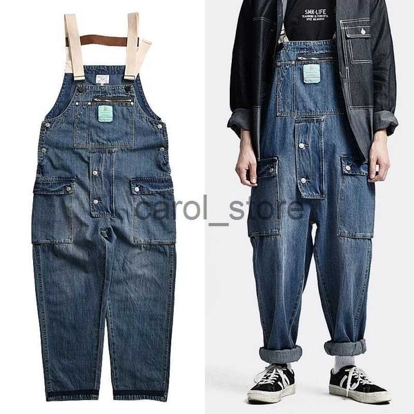 Erkekler Kot Men Giyim 2022 Sıkıntılı Mavi Denim Tulumlar Erkek İş Kargo Pantolonları Eski Okul Kolay Şık İşçi Çok Cep Bib Pantolon J230806