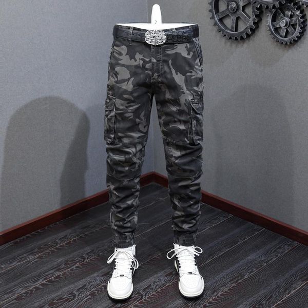 Jeans Masculino Moda Streetwear Masculino Camuflado Militar Bolso Grande Calça Cargo Casual Hombre Bottom Bottom Zipper Designer Hip Hop Joggers