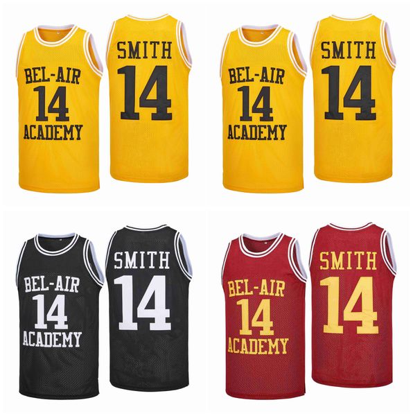 Will Smith #14 Bel Air Academy Film Basketbol Jersey Siyah Sarı Kırmızı Boyutun Taze Prensi S-XXL