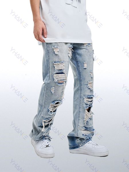 Jeans da uomo Abbigliamento da strada Jeans a gamba larga Piedi dritti da uomo Pantaloni lunghi Jeans blu Y2k Jeans da uomo Jeans strappati Abbigliamento da uomo Denim 230804