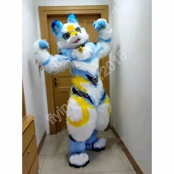 New Furry White Wolf Husky Dog Mascot Costume Halloween Natale Fancy Party Dress Personaggio dei cartoni animati Vestito Carnevale Unisex Adulti Outfit