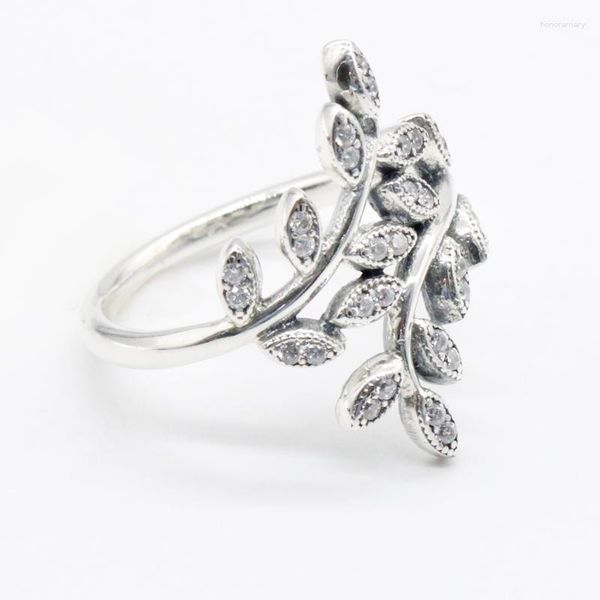 Cluster Rings 925 Silver Sterling Leaves Ring With Cubic Zicron Romantic Women Lady Girl Party Wedding Bands Jewelry