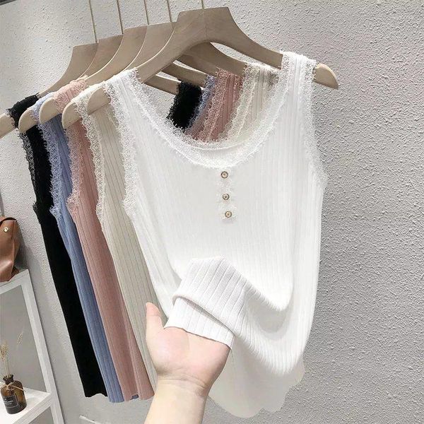 Frauen Tanks Dünne Gestrickte Eis Seide Tank Top Frauen 2023 Sommer Camisoles Femme V-ausschnitt Ärmellose Tops Für Westen G05