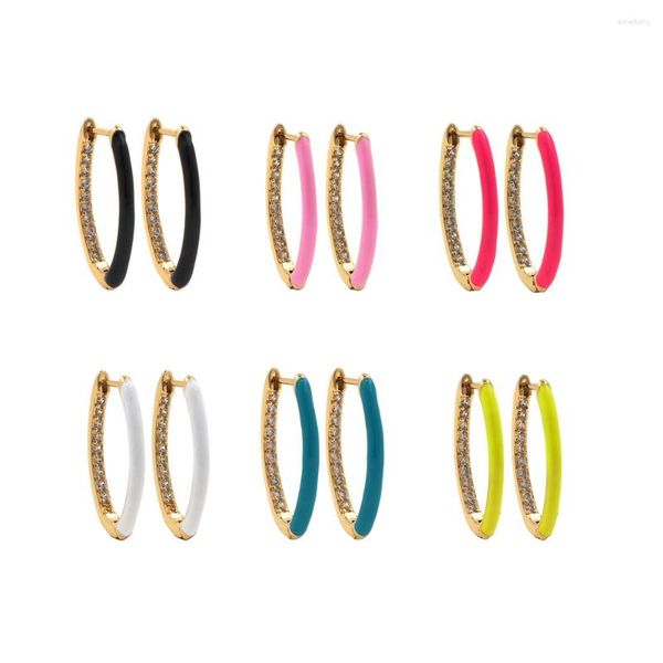 Orecchini pendenti Fashion Gold Cute Simple Hoop Modelli femminili 6 Colori diversi Dripping Oil Cubic Zirconia