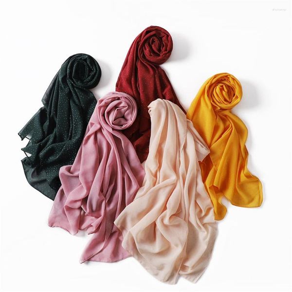 Schals Dame Mode Dot Gold Druck Perle Chiffon Schal Kopftücher Hohe Qualität Solide Stirnband Hijab Weichen Muslimischen Pashmina Jersey