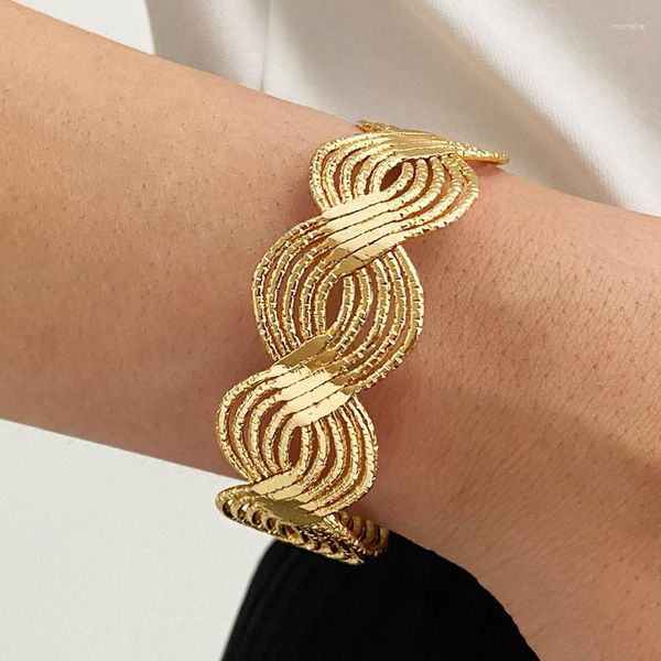 Armreif IFKM Trendy Geometrische Link Kette Armband Set Für Frauen Gold Farbe Offene Manschette Mädchen Schmuck 2023 Zubehör Geschenk