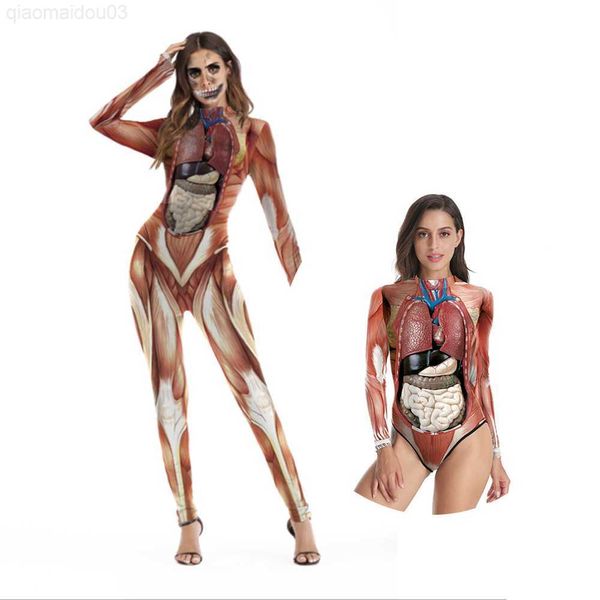 Costume a tema Halloween Cosplay Comes For Men Women 3D Anatomia umana Body Tuta Anime stampato Muscle Zentai Body L230804