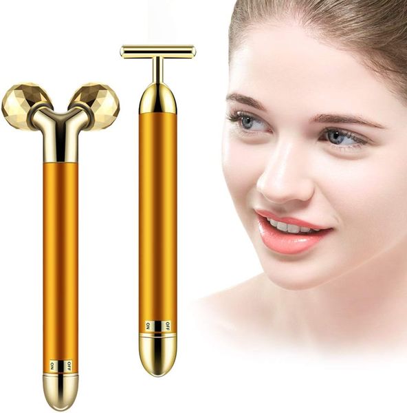 3D Roller Goldbarren 24K Beauty Bar V Gesichtsinstrument Massagestab Elektrisches Schönheitsinstrument T Gesichts- und Nackenmassagegerät Schlankheitsinstrument