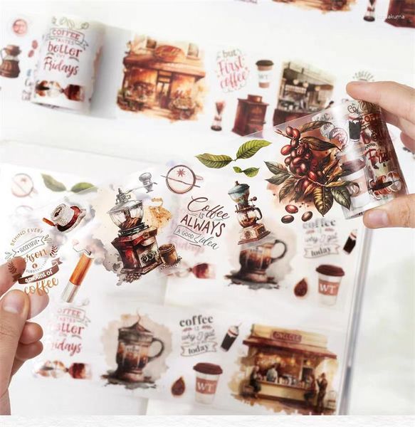 Papel de embrulho para presente 5m Enjoy The Coffee Special Oil PET Washi Tapes DIY Decor Scrapbooking Card Making Journaling Plan Sticker