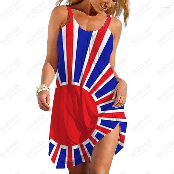 Freizeitkleider Damen Sommer Amerikanische Flagge 3D-Druck Leibchen Kleid Lose Urlaubskleidung