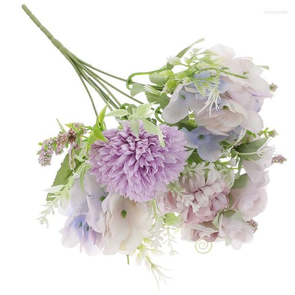 Fiori decorativi Fiore 3 Testa Rosa Vaso di eucalipto Bouquet finto realistico Panno di seta Sposa artificiale