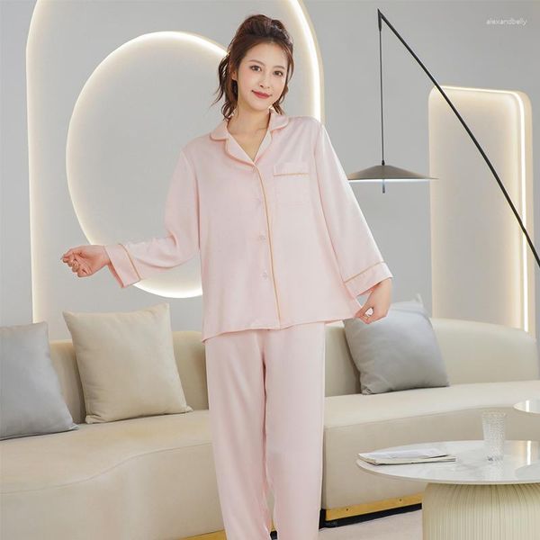 Kadın pijamalarında plogwear loungewear konforlu saten şifon ev kıyafetleri bayan sevimli pembe pijamalar