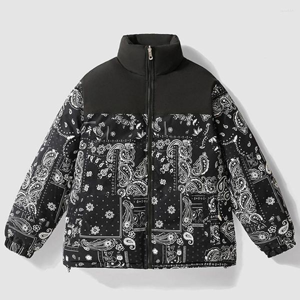 Giacche da uomo Anacardi Fiori Stampa Motivo Inverno Uomo Parka Cappotti Harajuku Streetwear Cappotto imbottito con cerniera hip-hop Capispalla