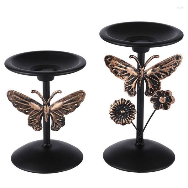 Castiçais Preto Suporte Vintage Centros de Mesa Decoração Pedestal Decorativo Borboleta e Design de Flores