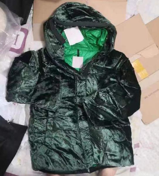 Piumino invernale spesso e morbido da donna con cappuccio, collo in piumino, parka da donna di colore verde, caldi abiti larghi e spessi