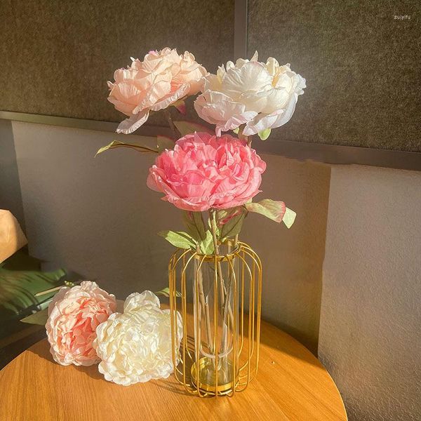 Dekorative Blumen, 56 cm, Seidenpfingstrose, künstliche Blume mit Blatt, Hochzeit, Gedenktag, Jahrestag, Wohnzimmer, Balkon, Dekoration, Pograph-Requisite
