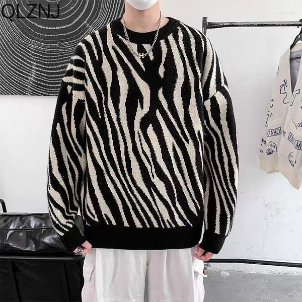 Suéter Masculino Zebra Suéter Listrado Masculino Outono Harajuku Vintage Y2K Streetwear Moda Solta Pulôver Hip Hop Feminino Tricot Jumper