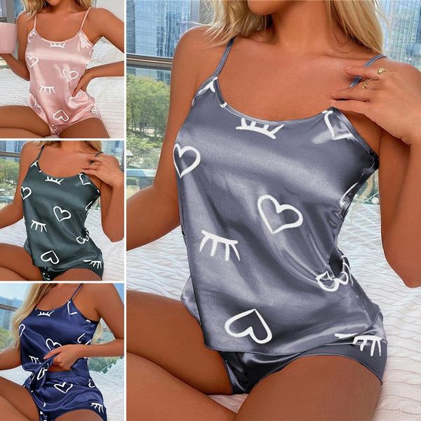 Pigiama da donna sexy da donna Lenceria in raso 2 pezzi Pigiama Set Lingerie senza maniche Babydoll Pigiama estivo Ghiaccio Seta Cami Top Pantaloncini Completo da notte 955