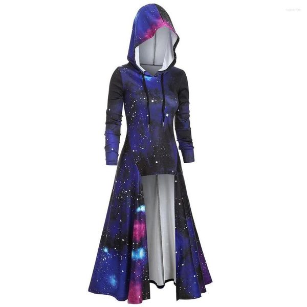 Frauen Hoodies Cape Kleid Frauen Plus Größe Langarm Mit Kapuze Starry Galaxy Print Herbst Winter Casual Mantel Vestido 2023 für Mädchen