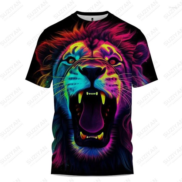 T-shirt da uomo 2023 T-shirt Leone fluorescente Stampa 3d Moda Allentato Sport Fitness Street Casual