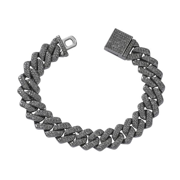 Rapper hip-hop Uomo Diamante nero Bracciale a catena cubana viola strass neri diamanti pieni gioielli a mano lucidi Discoteca mostra gioielli all'ingrosso lunghezza 8 pollici 1675