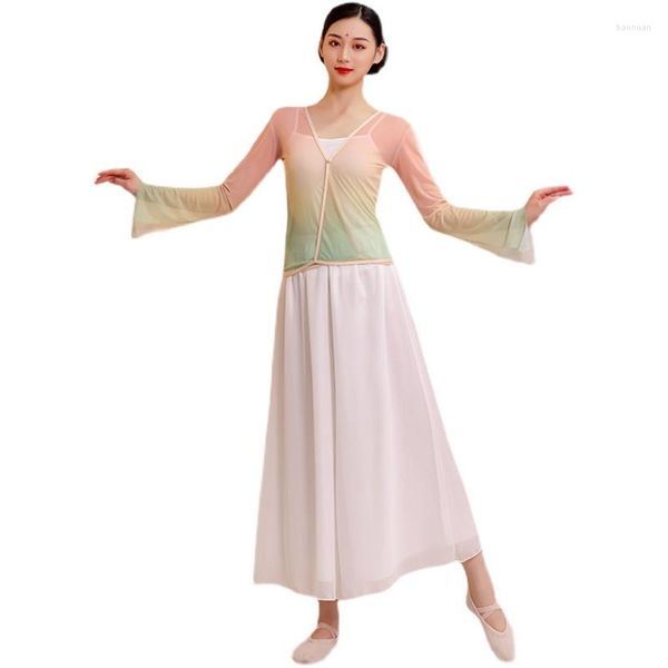 Abbigliamento da palcoscenico Costume da danza classica Costume da corpo femminile Fascino Vestiti di garza Elegante Fata Pratica Colore sfumato Folk cinese