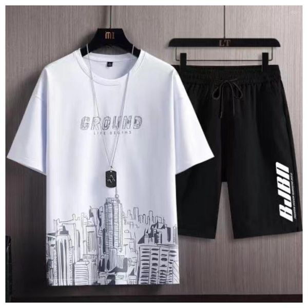 Мужские городовые костюмы City T-Sirt Sorts Set Set Summer Casual T Sirt Runnin Fasion Arajuku Printed мужской спортивный костюм 2023