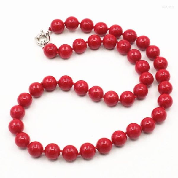 Чокер мода заявление женское ожерелье Искусственное коралловый красный камень 8 10 12 мм круглые шарики цепи