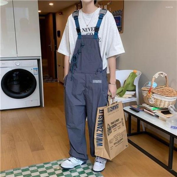 Calças Masculinas Japonês Funcional Conjunto de Ferramentas Macacão High Street Solto Causal Reto Casual Suspensórios de Uma Peça Calças Roupas Masculinas