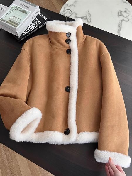 Kadın Kürk Tersinir Giyim Süet Entegre Peluş Ceket Katları Özellikle Dış Giysilerde Kış Kışları
