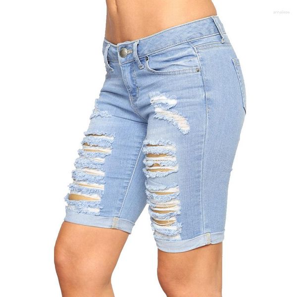 Jeans da donna Streetwear Donna Estate Corta Matita a vita media Pantaloni sexy Pantaloncini di jeans strappati da donna casual Cerniera