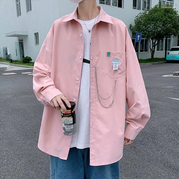 Camicie casual da uomo Camicia oversize Uomo Streetwear Catena Manica lunga Harajuku Moda Donna coreana Abbigliamento Taglia grande 5xl