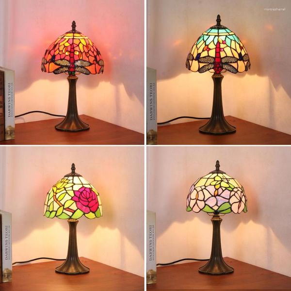 Tischlampen Tiffany Libelle Mittelmeer Schreibtischlampe Buntglas Nachttisch für Wohnzimmer Dekoration Schlafzimmer Arbeitszimmer Lichter