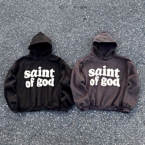 Frog Drift SAINT MICHAEL Joint Style Hip Hop Foam Printed Solto Oversized Fleece Tops Pullover Hoodies For Men T230806