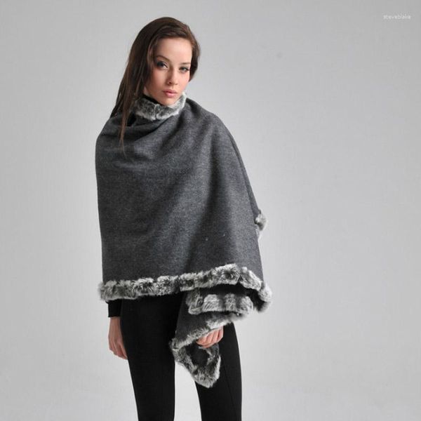 Sciarpe Inverno Caldo Avvolgere Vera Pelliccia Collo Atmosfera di Fascia Alta Cappotto in Cachemire Sciarpa di Lana Poncho Pashmina Vintage