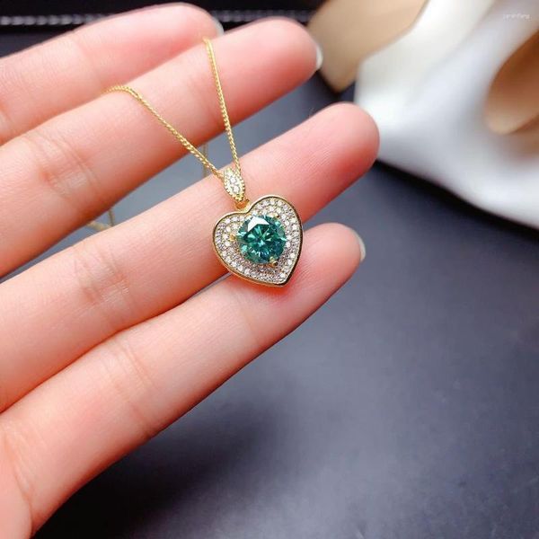 Подвесные ожерелья astuyo Желаю модного ожерелья с синим зеленым мойассанитовым камнем 1 для женщин -настоящего подарка женского подарка