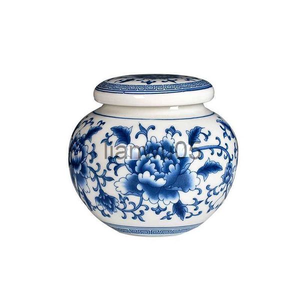 Vasen Jingdezhen Blaue und weiße Keramik, kleine Teedose, Reise-Mini-Teedose, Aufbewahrungstank x0806