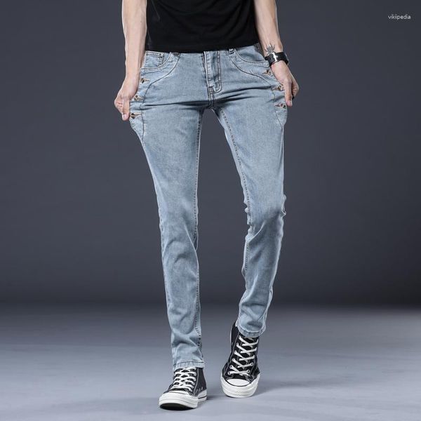 Мужские джинсы джинсовая джинсы мужчины хип -хоп с легким растяжением средней талии в полной длине молодые брюки для карандашей моды