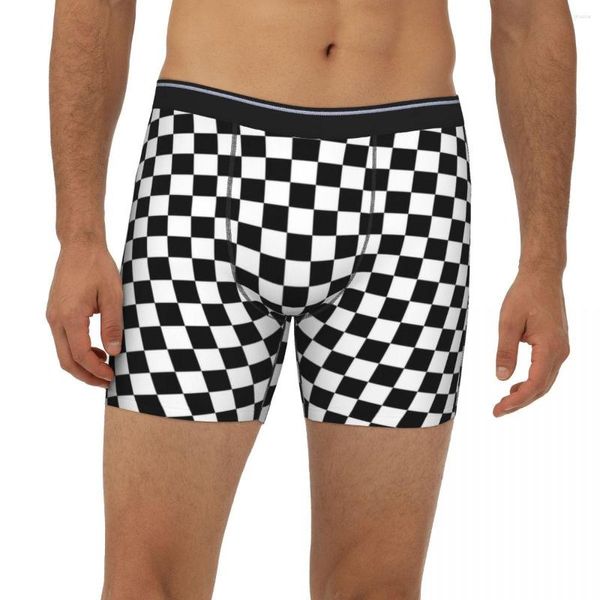 Mutande bandiera a scacchi. NERO-min Mutandine respirabili Intimo maschile Stampa Pantaloncini Boxer Slip estesi