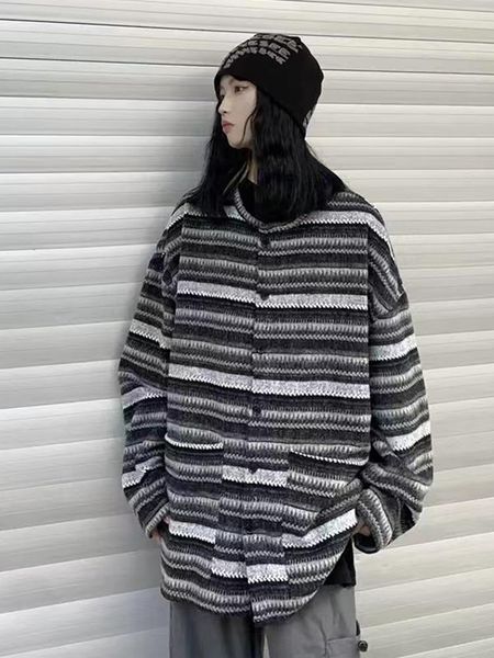 Camisolas Femininas Camisolas Femininas Cardigãs Oversize Winter Stripe Jumper Vintage Malha Moda Coreana Casaco Streetwear Mangas Compridas Tops