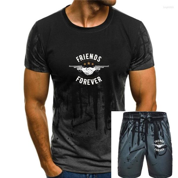 Fatos de treino masculinos 2023 Roupas de homem Moda Casual Friends Forever Gun Pistol Handshake Tshirt Wild West T Shirt Top Cowboy Eua 141