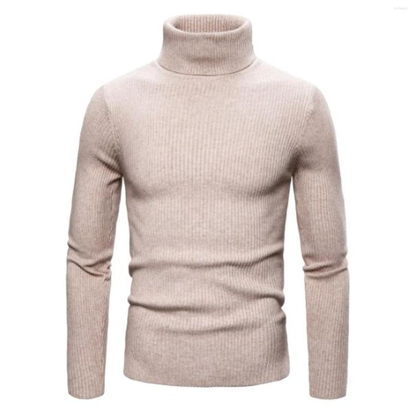 Camisolas Masculinas Masculinas Inverno Moda Térmica Canelada Casual Tricô Pulôver Simples Suéter Gola Alta Casaco Longo Reto