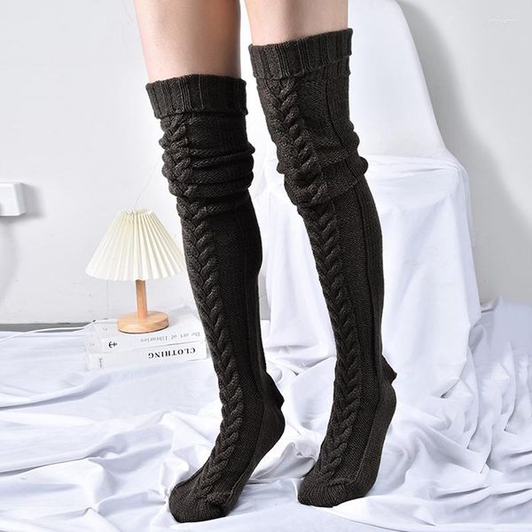Calzini da donna Caldi stivali alti alla coscia lavorati a maglia da donna Calze invernali extra lunghe sopra il ginocchio