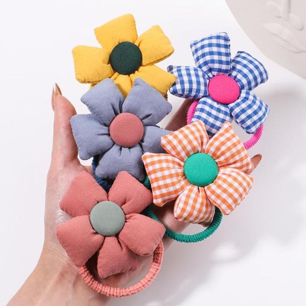 Accessori per capelli 1 PC Plaid Cartoon Flower Elastic Bands For Baby Girls Sweet Scrunchies Bambini Cute Rubber Kids